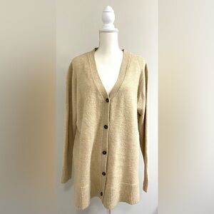 Crown & Ivy Womens XXL Solid Tan Long Sleeve Wool Long Cardigan Sweater Classic